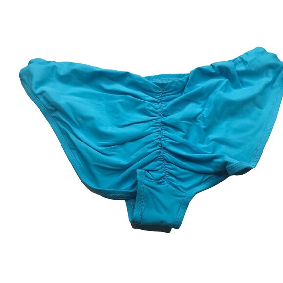 Time And Tru Women's Size 1X High Leg Shirred Back Cheeky Swim Bottom Aqua New - Picture 2 of 9